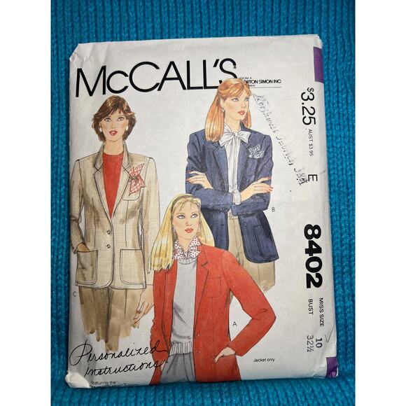 McCalls Sewing pattern 8402 Blazer pattern 1980s size 10 - Picture 1 of 6